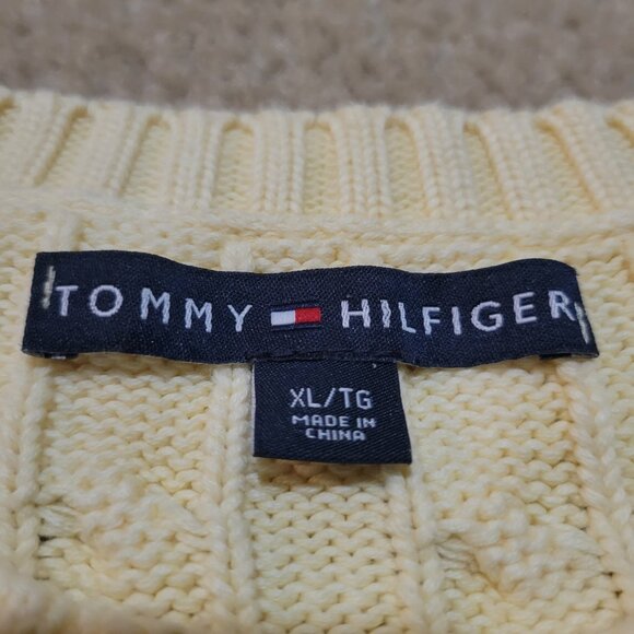 Tommy Hilfiger Size XL Butter Yellow Fisherman Preppy Cable Knit sweater - Picture 3 of 6